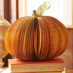 Image of recycled book pumpkin craft
